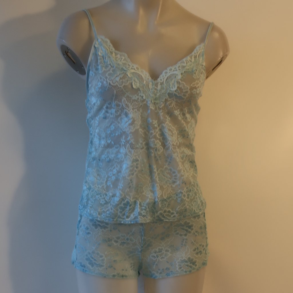 Nwt Womens In Bloom By Jonquil Blue Lace Trim 2 Pc Nightie Short Set L *
